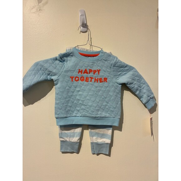NWT Cat & Jack Tan Blue "Happy Together" Sweatshirt & Pants Outfit - 18M - Picture 1 of 3
